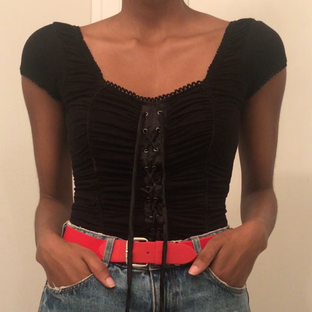 Black lace up corset top